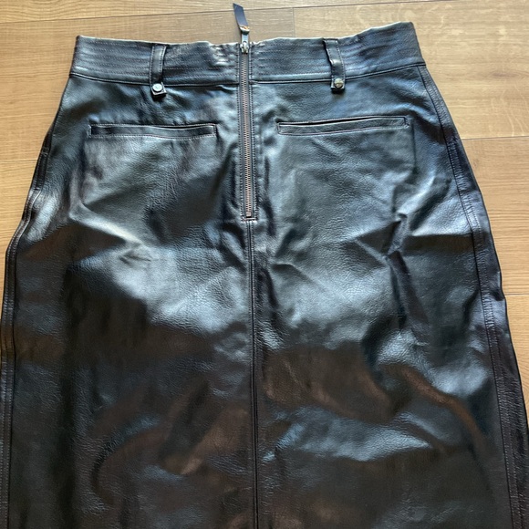 Pilcro Anthropologie Black Faux Leather Pencil Skirt 14 Midi Pockets High Rise - Picture 3 of 6